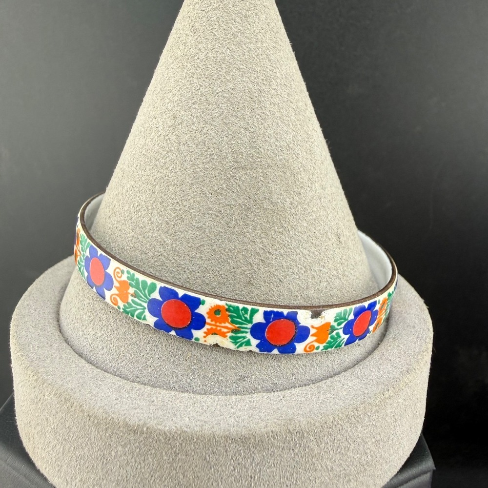 Vintage Estate Bangle Bracelet Multi-color Enamel Flower Floral 8.5"